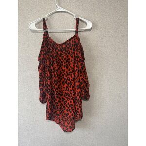 Torrid Orange Black Leopard Print Cold Shoulder Blouse Top Womens Plus Size 2 2X